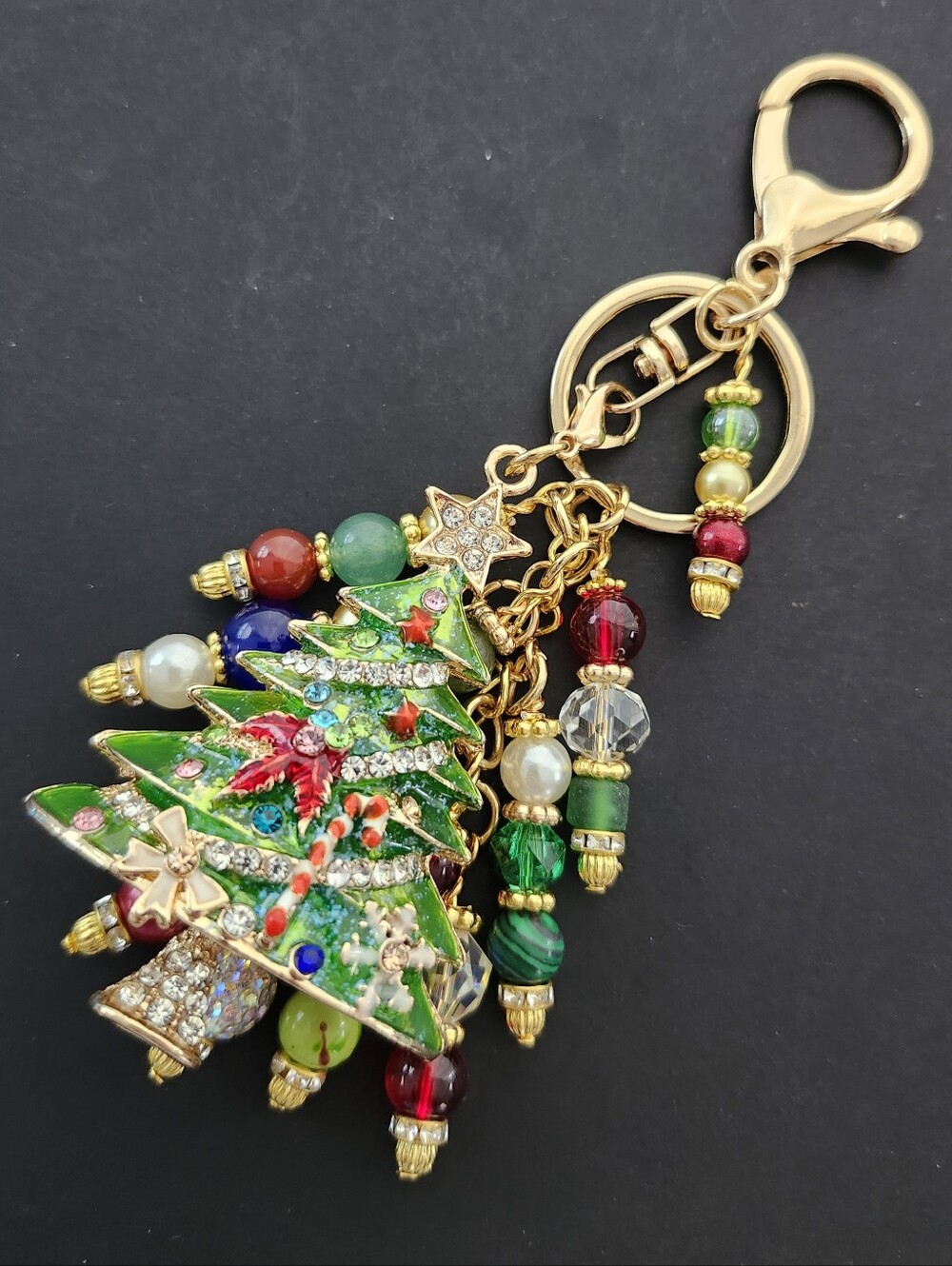 Christmas Tree Purse Charm or Keychain Malachite Aventurine Handcrafted